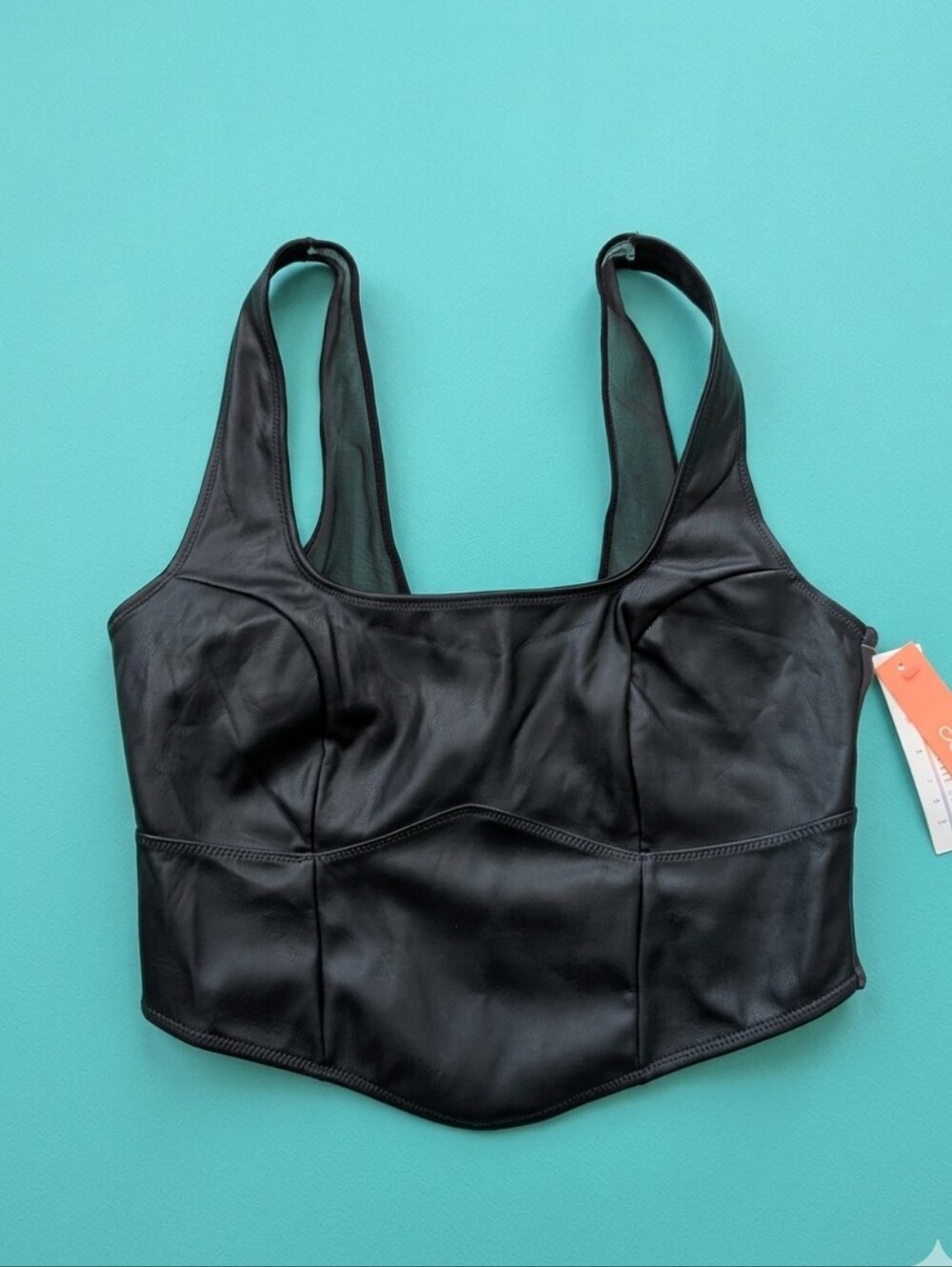 Colsie Black Faux Leather Cropped Tank